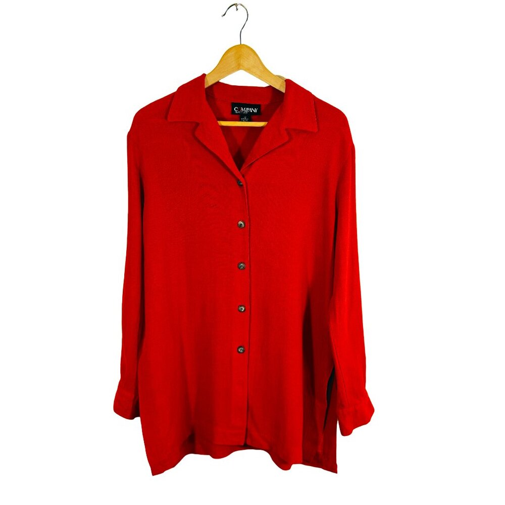 Company | Ellen Tracy - Vibrant Orange Relaxed-Fit Linen-Blend Shirt - size 12
